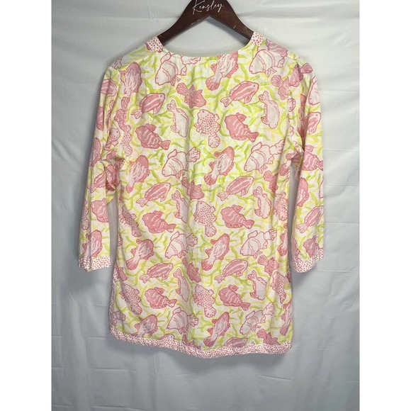 Gretchen Scott Womens V-neck Tunic Blouse Dress All Over Fish Print Size Small - Picture 2 of 4